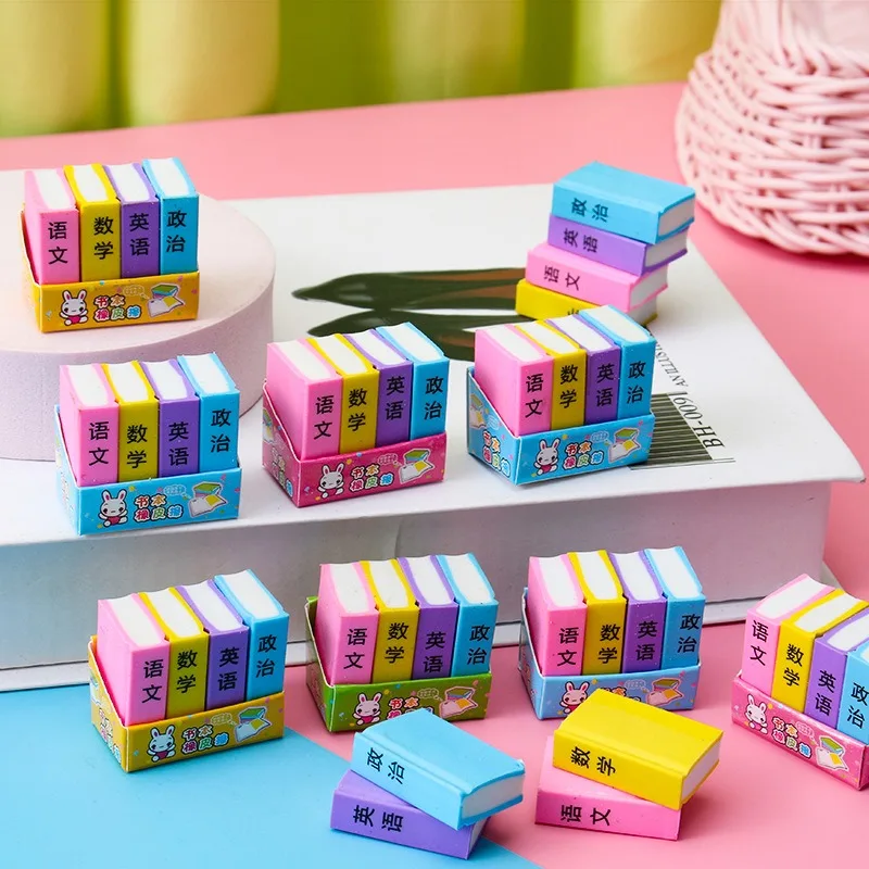 Pencil Eraser 20/40PCS Cute Kawaii Creative book Eraser Rubber Stationery School Supply Novelty Lovely Eraserbook