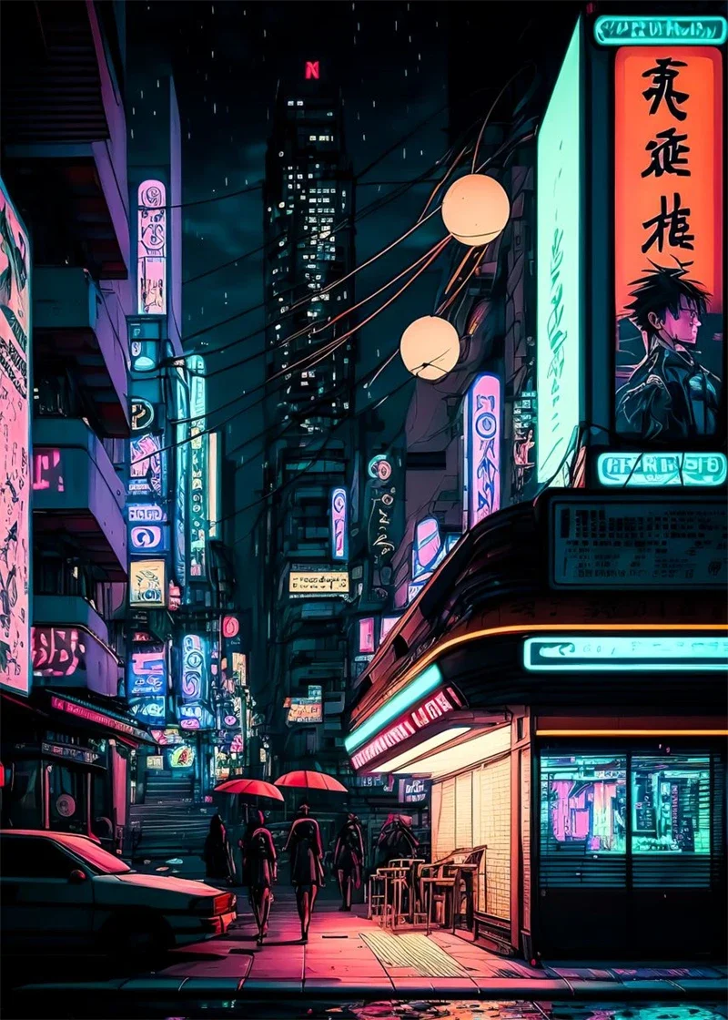 thumbnail image 1 of Póster de paisaje urbano de Tokio de Japón, neón pop, impresiones estéticas, paisajes naturales, cómics de anime, arte de pared, impresión en lienzo, decoración del hogar, 1 of 5