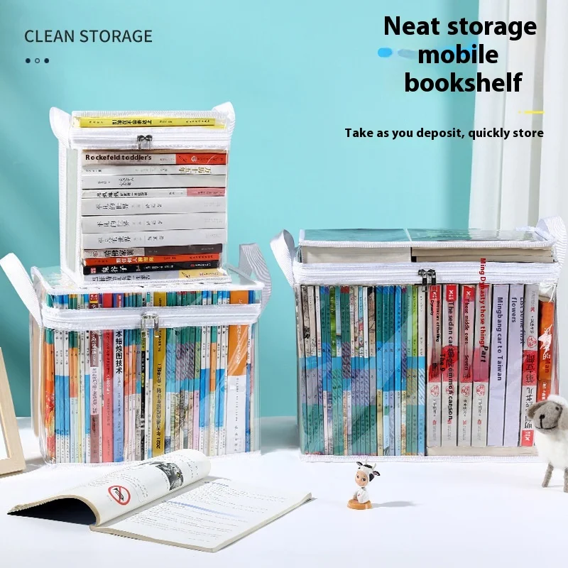 Transparent Book Storage Bag Stackable Case Comic Collection Container With Zipper Dust Proof Organizer Collapsible Book Pouch