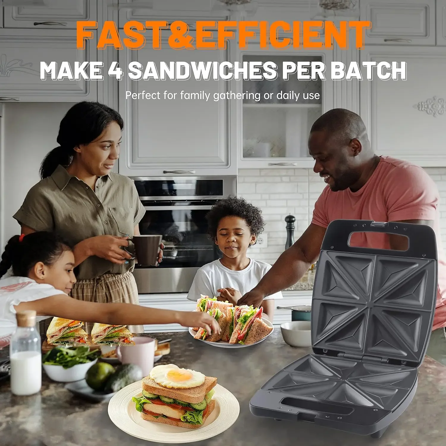 Breakfast Sandwich Maker Press Grill, Electric Sandwich Toaster Press, Grilled Cheese Maker with Non Stick Surface, Sandwichera 3