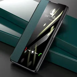 Luxury PU Leather Flip Case with Clear Window - Premium Protective Cover for ZTE Nubia Red Magic 10 Pro (Green)