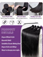Extensions de cheveux humains brésiliens vierges non traités Remy, lisses comme des baguettes, 30-34 pouces, 3 ou 4 paquets, double trame, cheveux en vrac pour tressage 3