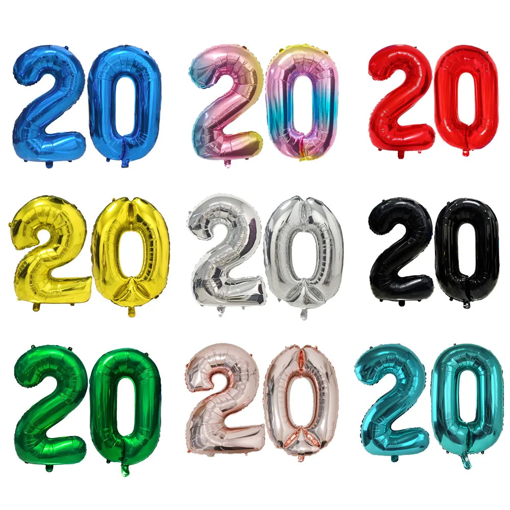Nummer 20 Ballon 20-stelliger Ballon Twenty Blue Figure Green Globe 20. Geburtstag Big Large Red Rose Golden Black Bunt 32 Zoll