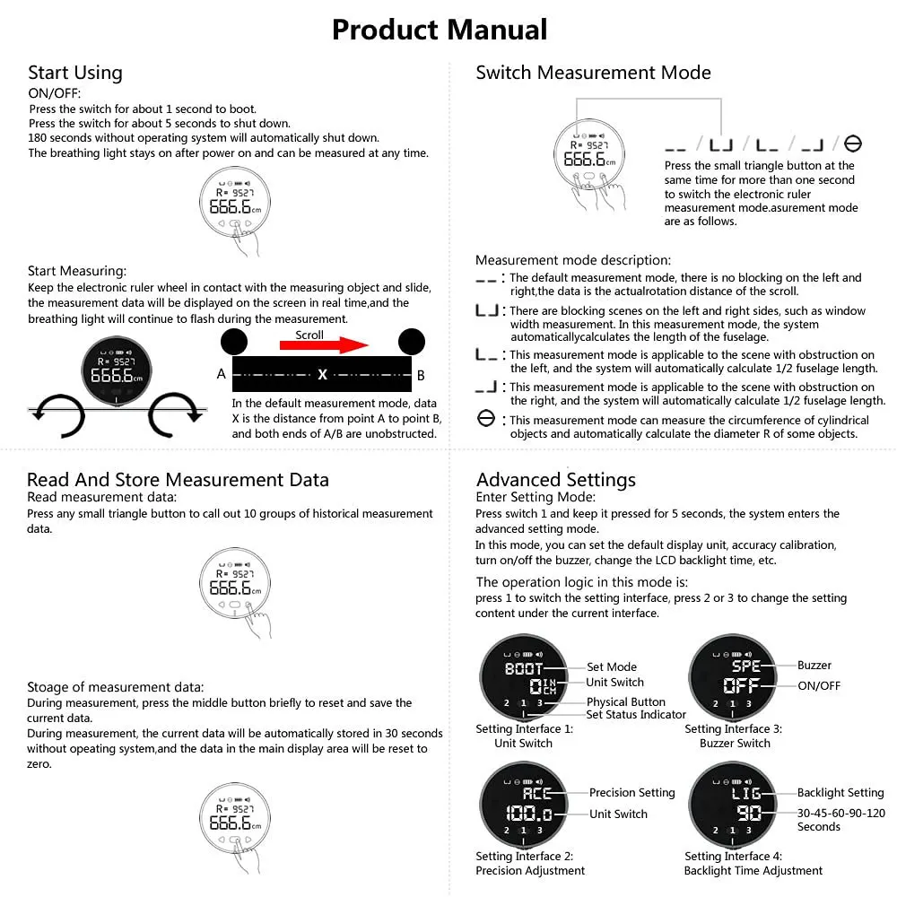 Digital Tape Measure DUKA LCD Digital Meter Electronic Tape Measure Little Q Electronic Ruler Voicebroadcast Digital Mesuring Curve Irregular Object