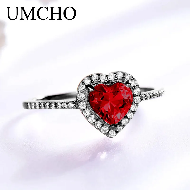 Umcho 925 Zilveren Originele Vrouwen Granaat Hart Liefde Ring Voor Vriendin Verjaardagscadeau Luxe Dames Sieraden Diy