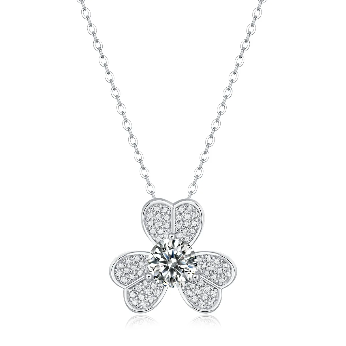 

Luxury Fashion High-end s925 sterling silver Platinum D Color 1 Carat Moissanite Diamond Clover Petal Pendant Necklace For Women