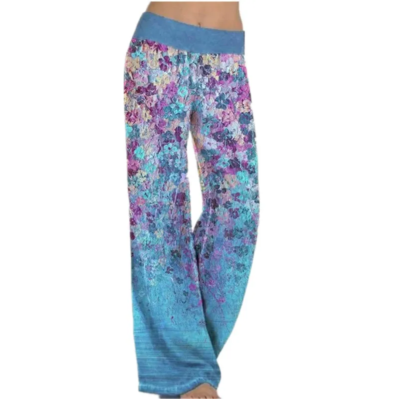 Women Summer Loose Printed Wide-leg Pants Western Style Female Yoga Multicolor Sports Trousers Oversize Thin Fashion Streetwear