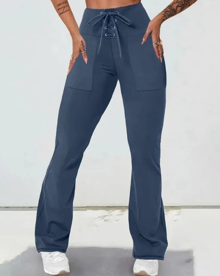 Women's Spring and Summer Leisure Versatile Commuting Fashion Lace-Up Quick Dry Active Flared Pants