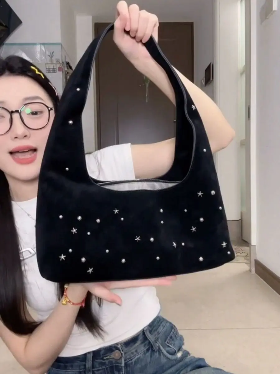 JIAERDI Beading Frosted Underarm Bag Women Retro Versatile Y2k Handbag Female Vintage Hot Girls Coffee Shoulder Bags Aesthetic