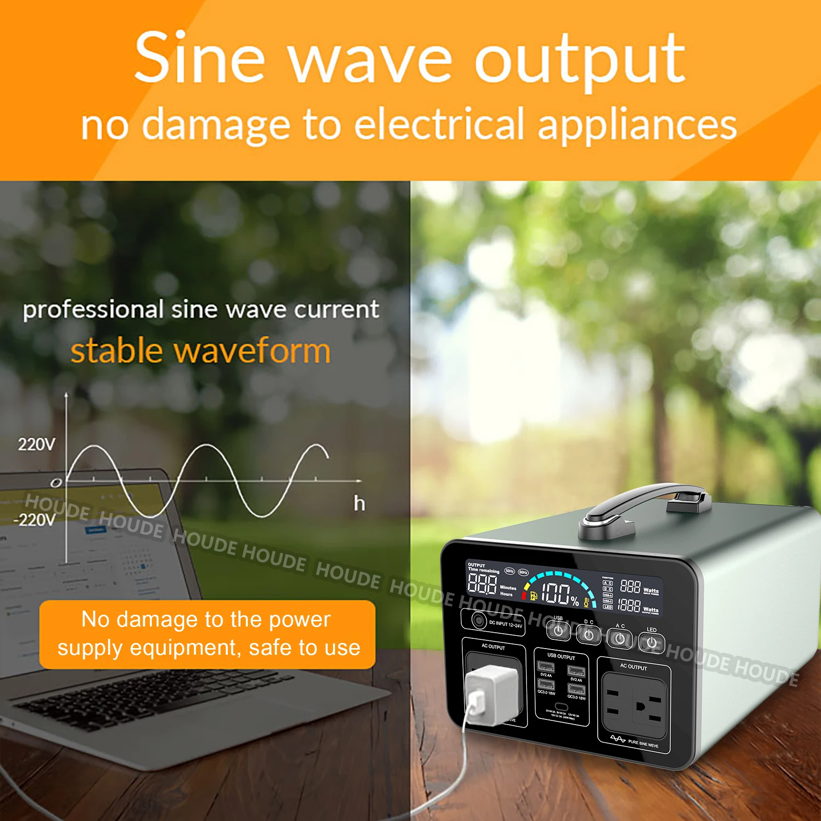 

COSSFITW 1000Wh portable solar power station long cycle life ups factory price car solar charge AC DC USB big output