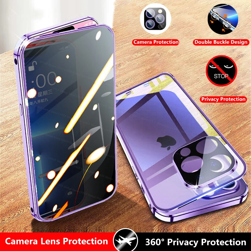 

Anti-Peep Privacy Magnetic Adsorption Case For iPhone 15 14 13 12 11 Pro Max Double Sided Glass With Camera Lens Protect Cover