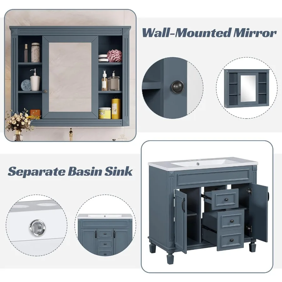 36” Bathroom Vanity with Sink, Freestanding Single Bathroom Sink Vanity Cabinet Set with Integrated Sink Bathroom Vanities 5