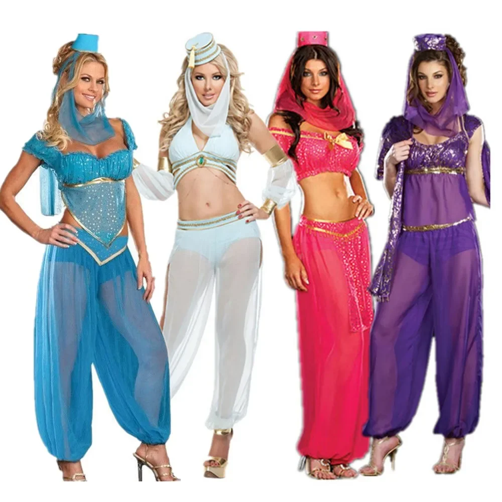 

Halloween Fancy Women Dress Sets Sexy Goddess Belly Dancer Dress Adult Arabic Dance Costume Jasmine Aladdin Princess