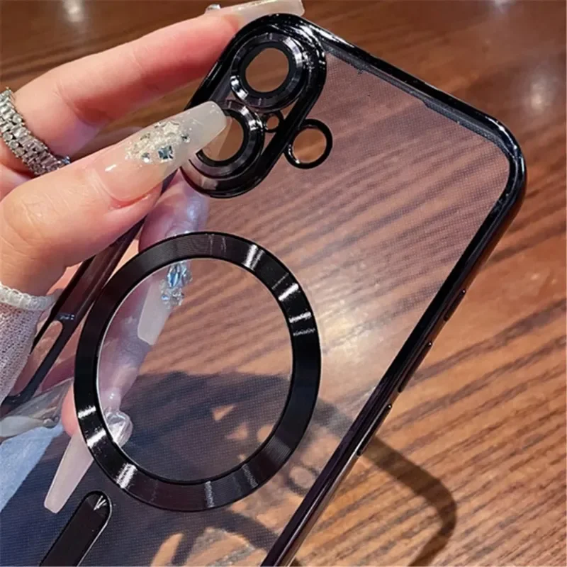 Coque de luxe transparente pour chargement sans fil Magsafe pour iPhone 16 15 14 Plus 13 12 11 Pro Max X XS Max XR, coque antichoc_voghion.com