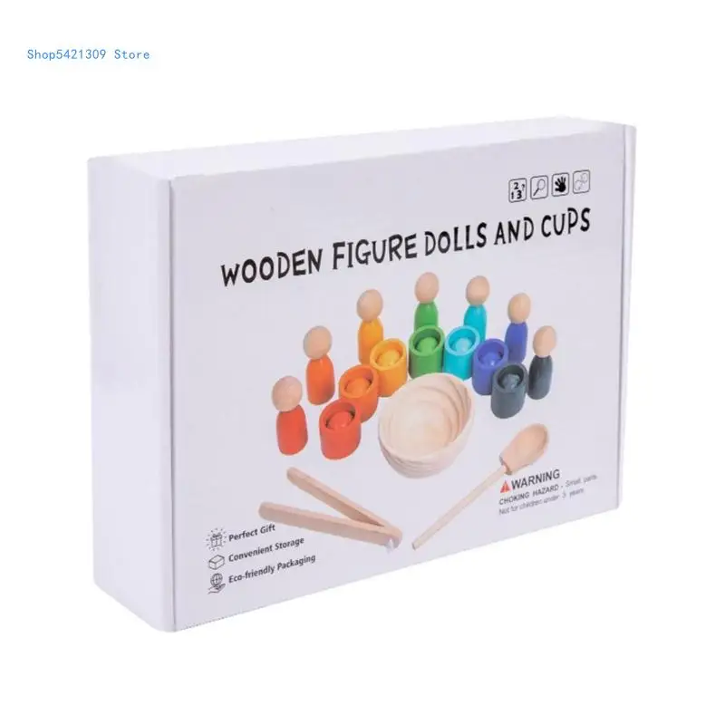 

85WA Color Matching Boxes For Toddlers Wooden Figure Dolls and Cups Montessori