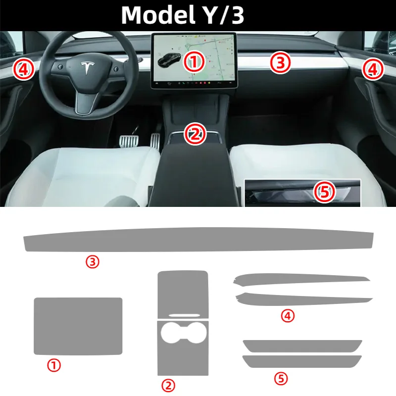 

Прозрачная защитная пленка для Tesla Model 3, модель Y из ТПУ, внутренняя наклейка, центральная консоль, навигатор, дверная панель, автомобильные аксессуары