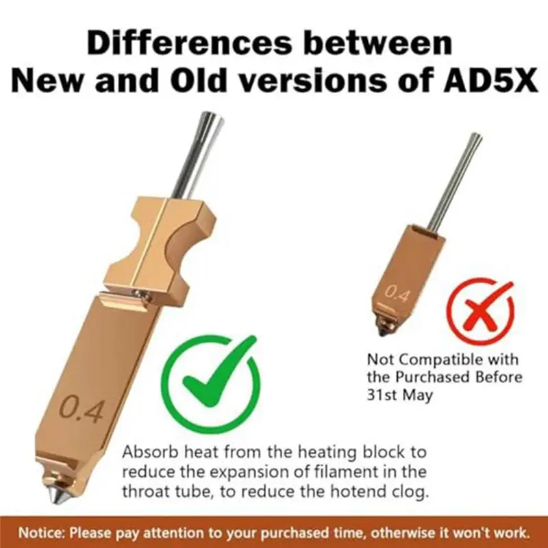 YLS-Hotend 업그레이드된 퀵 릴리스 노즐 히터 블록 스로트 튜브 AD5X용 퀵 분리형 노즐 압출기 키트 0.4Mm