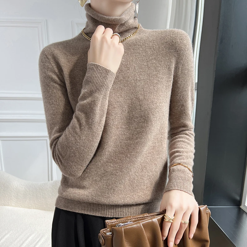 WinvyNee Women Clothing 100% Wool Sweater Stacked Collar Long Sleeve Solid Pullovers Soft Knitwear Tops Autumn Winter A1263016 4