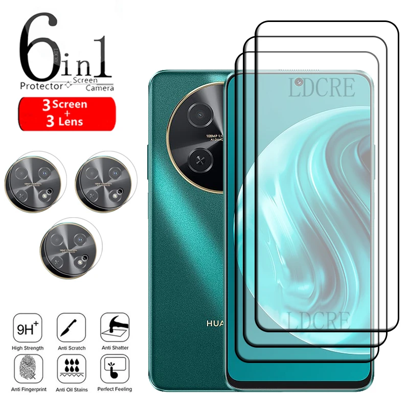 

6-in-1 For Huawei Nova 12i Glass Huawei Nova 12i Tempered Glass Full Cover Glue 9H Screen Protector Huawei Nova 12i Lens Glass