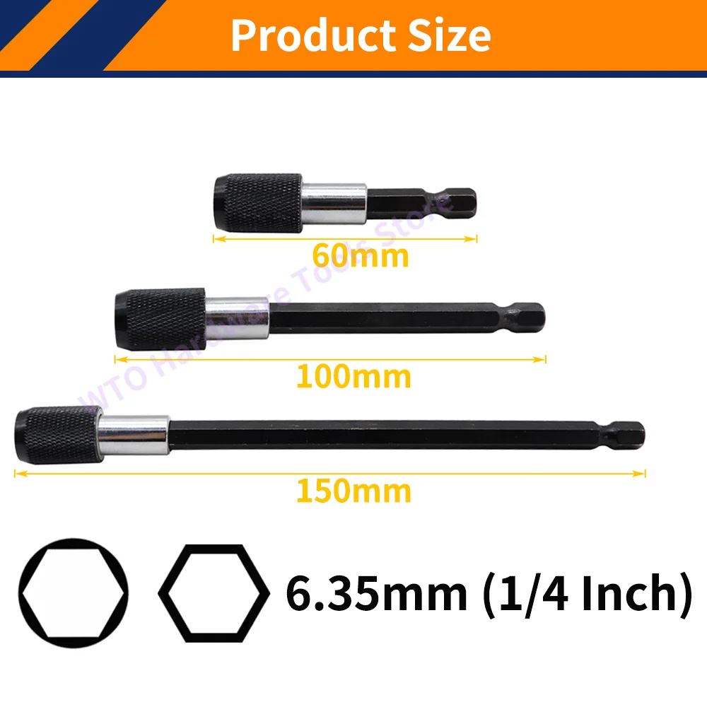 1/4 Inch Quick Change Drill Extension Bit 60/100/150mm Magnetic Screwdriver Bit Adjustable Extension Holder Bar Shank Power Tool