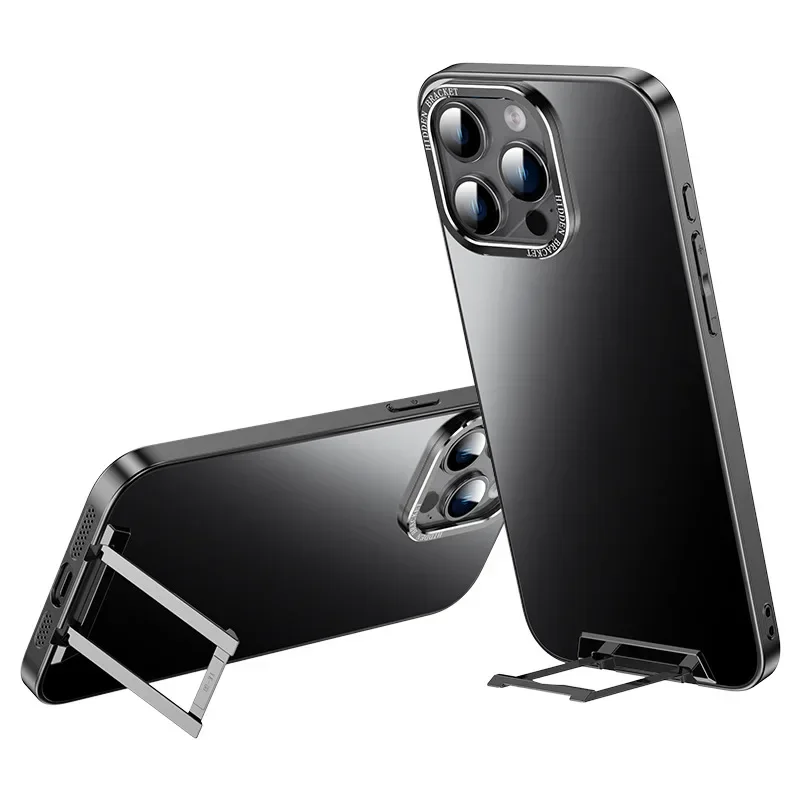 Magsafe Magnetic Case For iPhone 15 Pro Max Phone Case Metal Camera lens Invisible Bracket Stand Back Cover