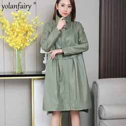 Genuine Leather Coat Women Trenchcoat Natural Sheepskin Jacket Female Extra Large Midium Loose Korean Stand Collar Outwear 8XL F