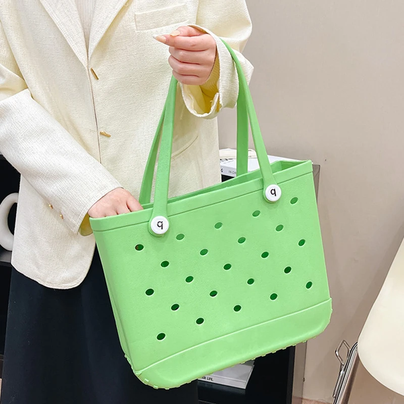 Boggs Beach Bag Waterproof And Washable Handbag EVA Beach Basket Women Picnic Tote Bag Holes Pouch Shopping Shoulder Bag