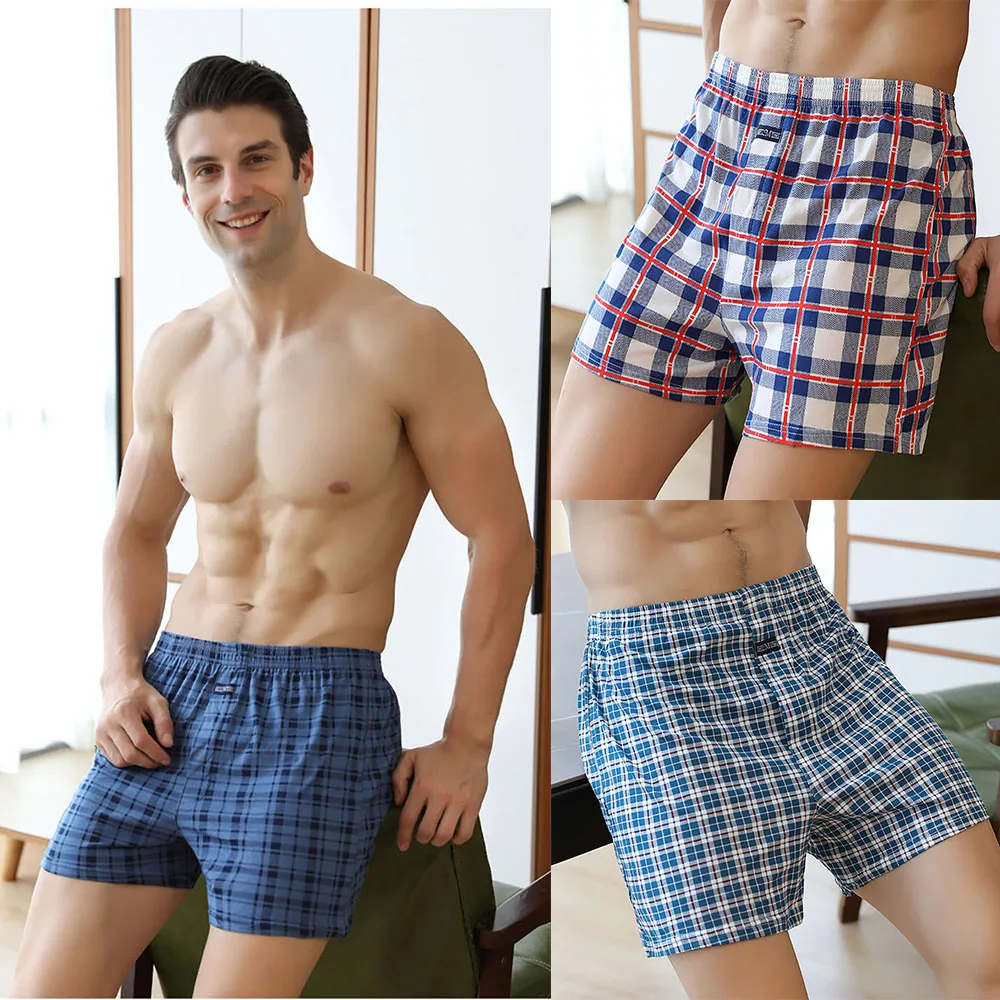 Pajama Pants 3PCS/Pack Cotton Men Pajama Pants Plaid Elastic Waist Sleeping Shorts Casual Breathable 3D Crotch Bottoms Pijama Hombre