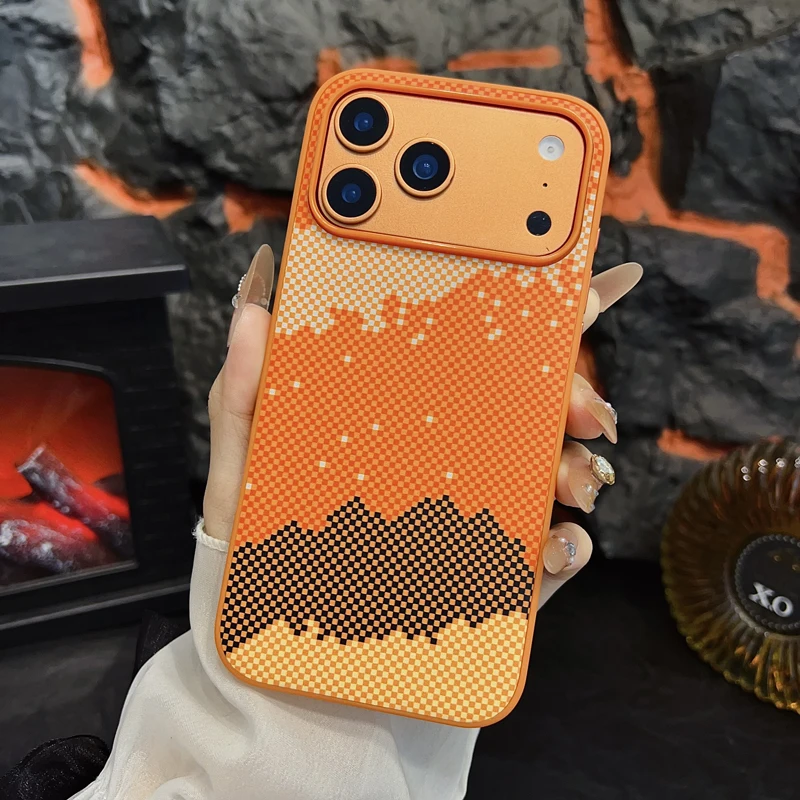 Luxury Magnetic Ultra-Thin Carbon Fiber Pattern Orange Phone Case Cover