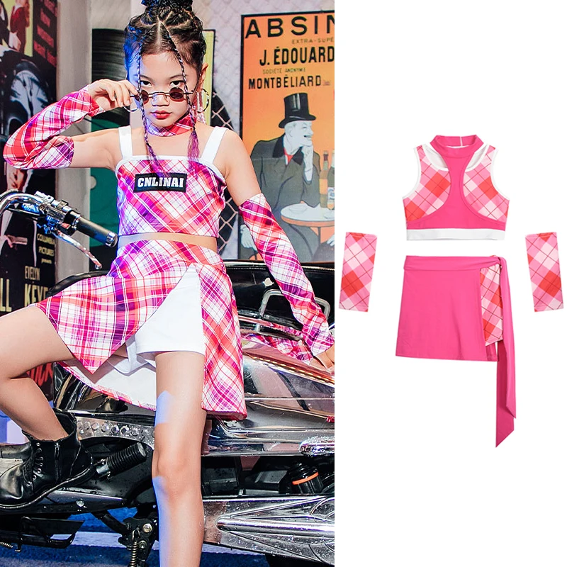 

Уличные джазовые танцевальные костюмы для девочек, детская одежда для выступлений в стиле хип-хоп, розовый топ и шорты для девушек, сценические размеры XS4038