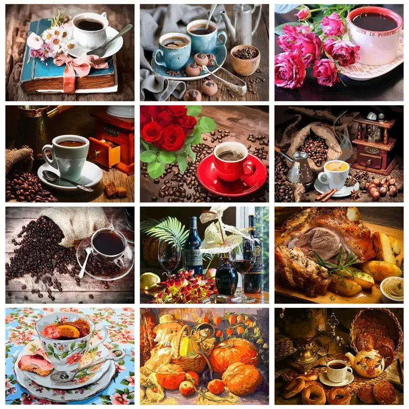 

RUOPOTY Oil Painting By Numbers Handmade Coffee Tea Food Paint Kit Home Decor Acrylic Paints For Adult Wall Art Diy Gift Artwork