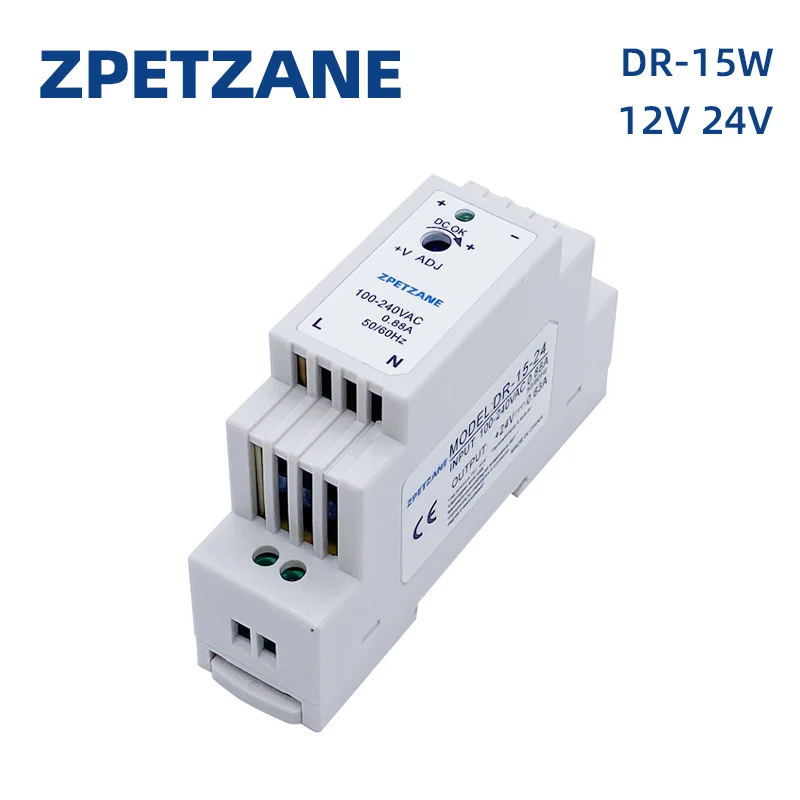 Rail Mount Switch Power Supply Comutação Única Saída Controle Elétrico Industrial ac para dc 24v 12v Dr15w