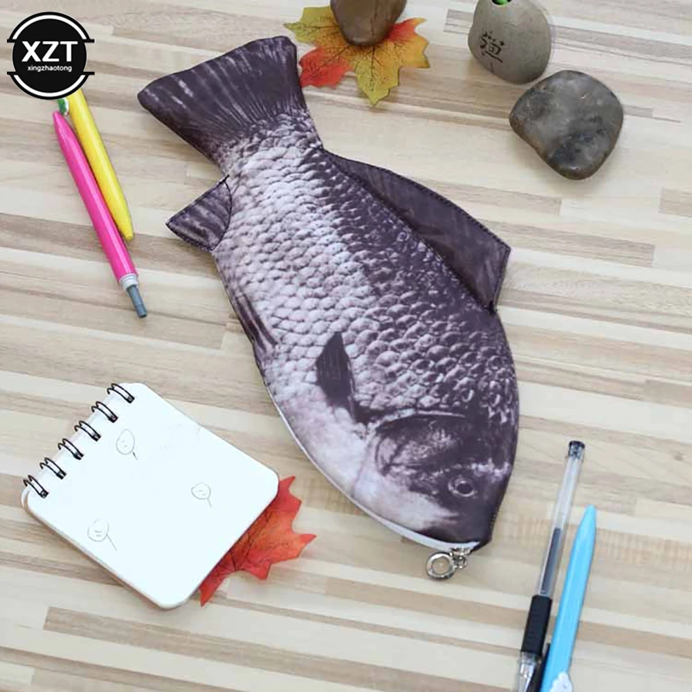 1PC Creative Simulation Fish Shaped Zipper Pencil Case Simulation Crucian  Carp Pencil Bag School Supplies Funny Gift Stationery Pen Pouch