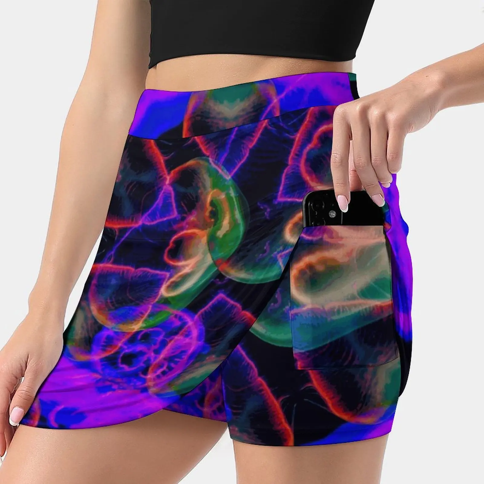 

Blacklight Jellies Summer Women'Sshorts Skirt 2 In 1 Fitness Yoga Skirt Tennis Skirts Blacklight Neon Trippy Psychedelic