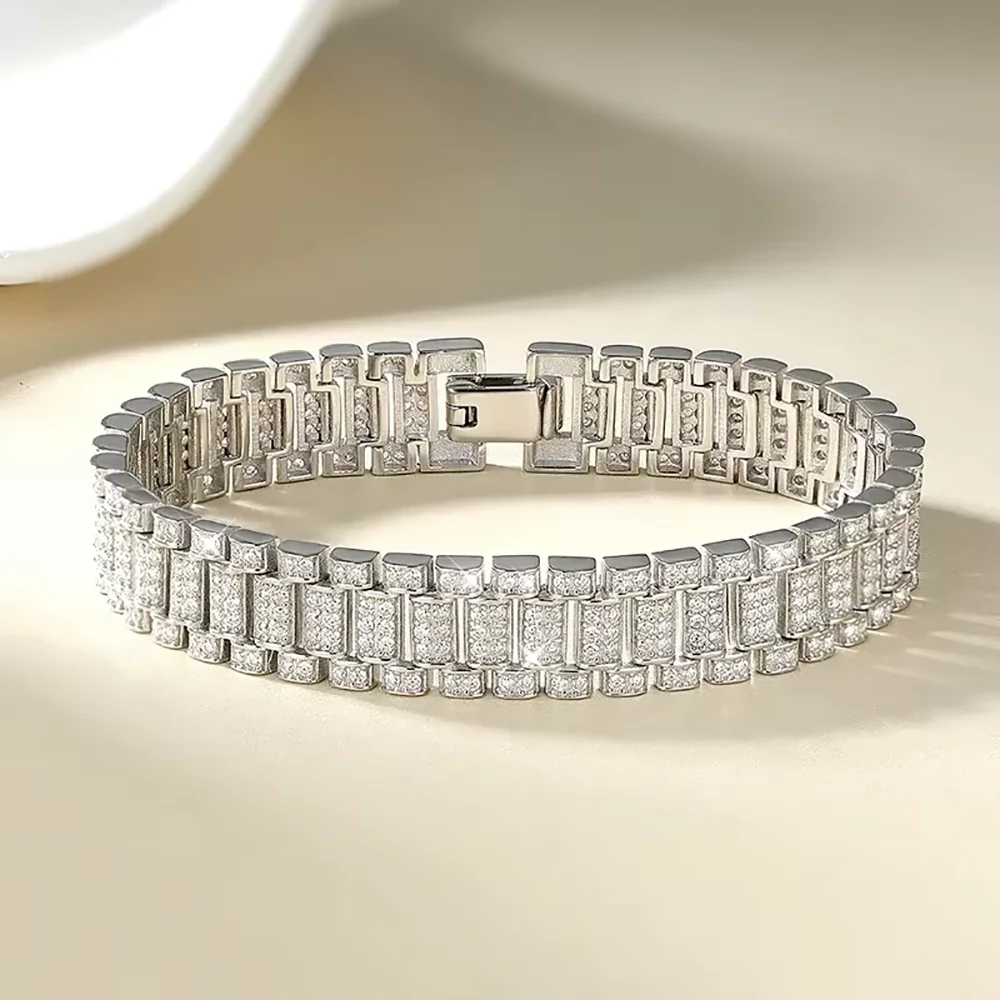 IGOTOS 1.2mm Moissanite Watch Chain Bracelet 925 Sterling Silver Certified Women Men Full Diamond Bangle Fine Jewelry - Image 2