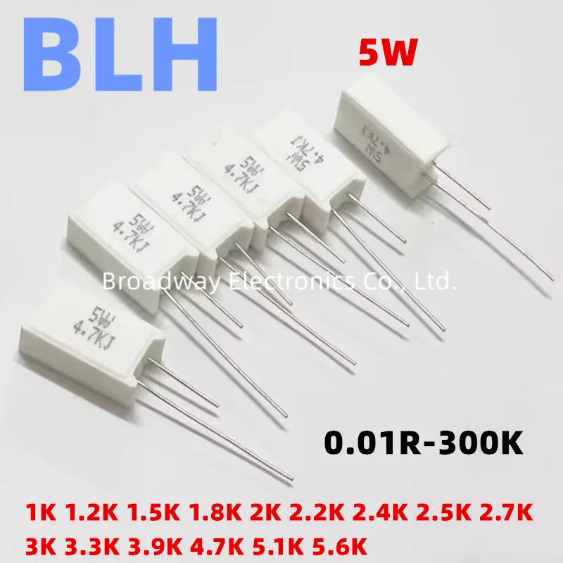 Vertical cement resistance SQM 5W 5% 1K 1.2K 1.5K 1.8K 2K 2.2K 2.4K 2.5K 2.7K 3K 3.3K 3.9K 4.7K 5.1K ohm Ceramic resistor 10PCS cement resistor ceramic resistor