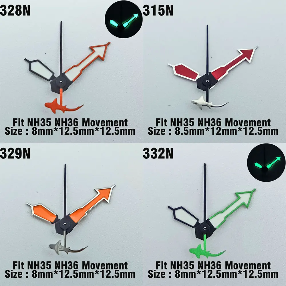 8.5mm*12mm*12.5mm Watch Hands C3 Green Luminous Shark Or Mermaid Shaped Watch Accessories Suitable For NH34 NH35 NH36 Movements