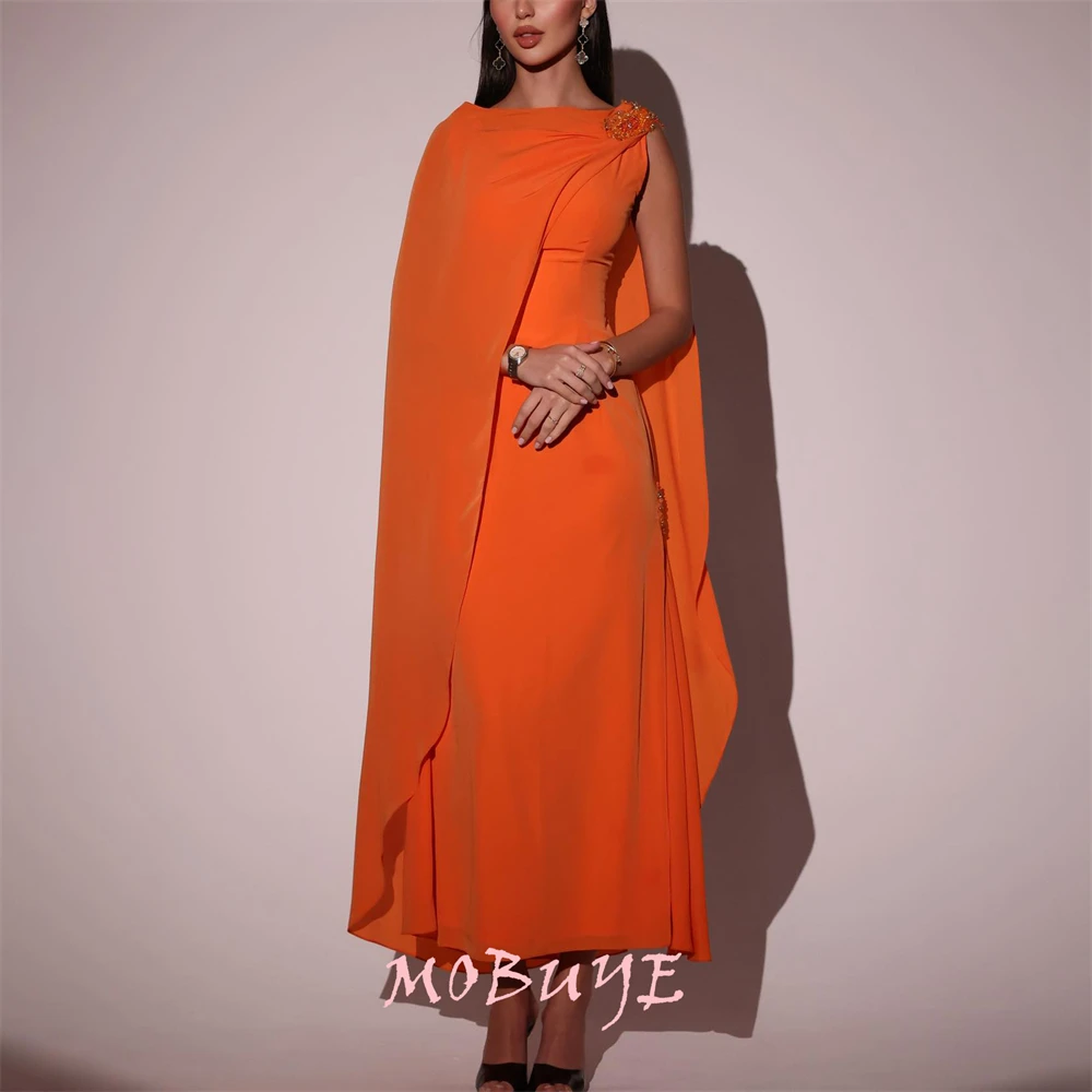 

MOBUYE 2024 Popular O Prom Dress Ankle-Length With Short Sleeves Evening Fashion Elegant Party Dress For Women