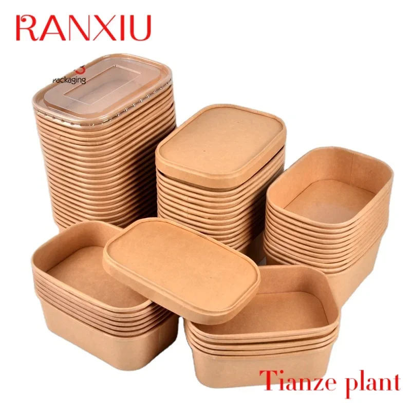 

Custom SenAng Eco-friendly Recyclable Rectangle Kraft Paper Food Packing Bowl