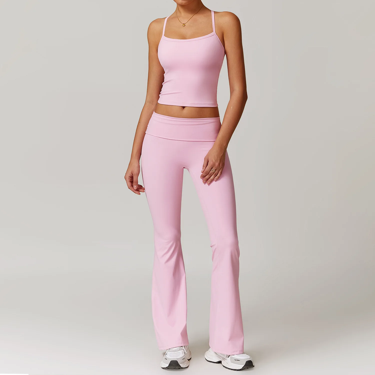 Yoga Set Women's Tracksuit Halter Sport Crop Top High Waist Flare Leggings Fitness Suit Gym Workout Push Up Clothes 2 Piece