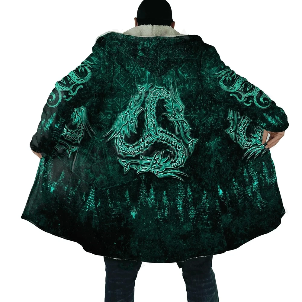 

MSIEESO Hooded Cloak Autumn Winter Viking Tattoo Pattern Printed Men Women Cloak Streetwear Wind Breaker Fashion Warm Hood Cloak