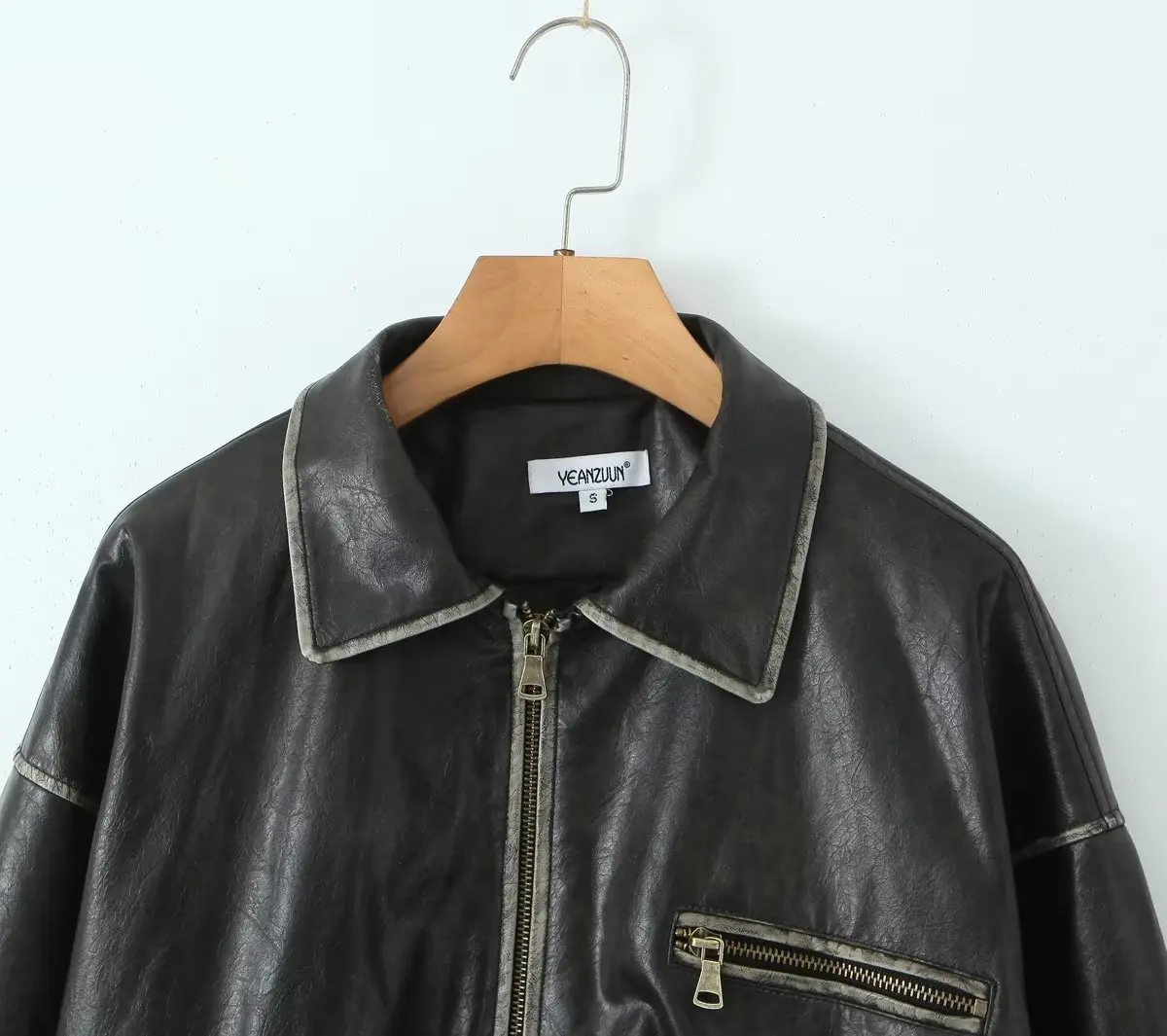 Women Elegant Solid Zipper Bomber Jacket Fashion Lapel Long Sleeve Elastic Waist Leather 2023 Autumn Female Chic High Streetwear