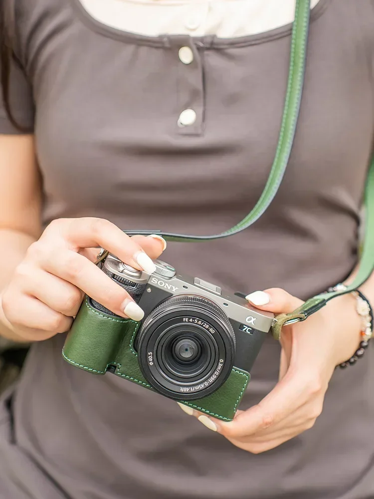 Per Sony A7C2 A7C Custodia Con Tracolla Borsa Per Fotocamera Base Protettiva In Vera Pelle Fatta A Mano