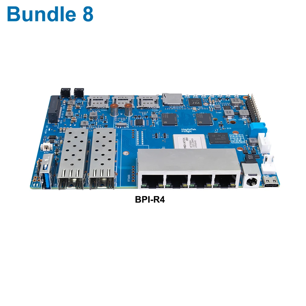 Banana Pi BPI-R4 Wi-Fi 7 draadloze dual-band WiFi OpenWRT routerboard, met MediaTek MT7988A (Filogic 880) SoC, ondersteuning voor 2X 10GbE SFP en 4X GbE Gigabit Ethernet voor NAS Smart Home Gateway