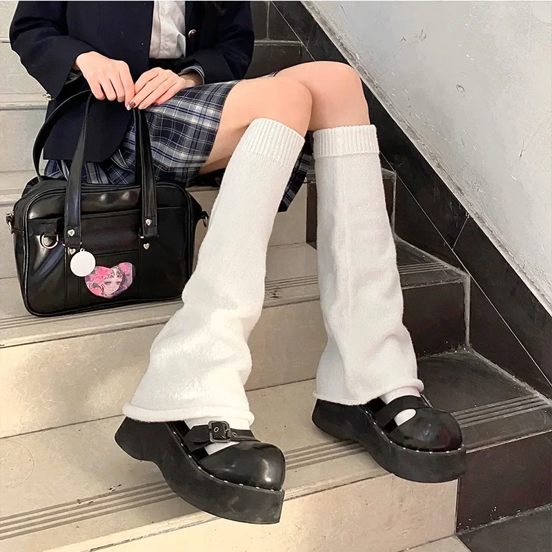 Lolita-Socken, niedlich, ausgestellt, gestrickt, lange Wärmer, Fußbedeckung, weiß, schwarz, Armwärmer, Bein, Kawai JK, Herbst, Wadengamaschen, süßer Beinwärmer – Detail 2
