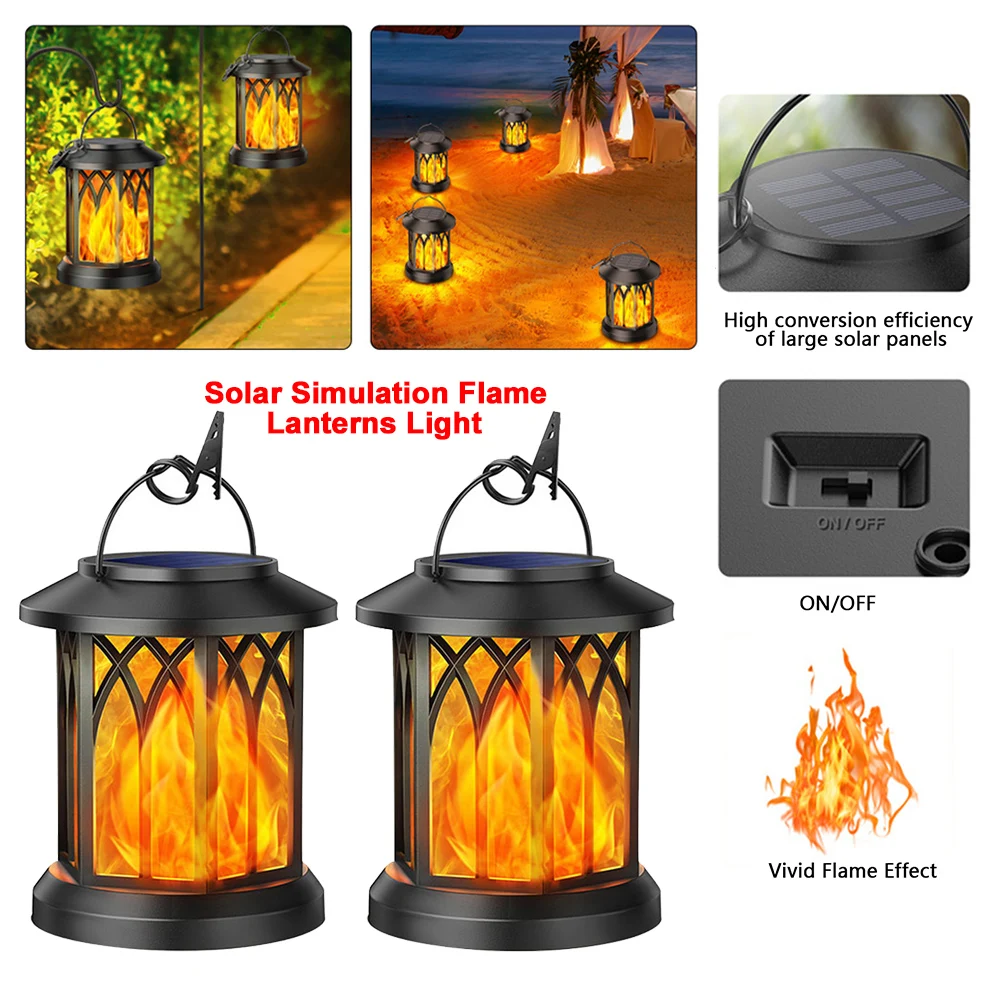 2pcs Solar LED Light Flame Effect Decorative Lamp Torch Flickering