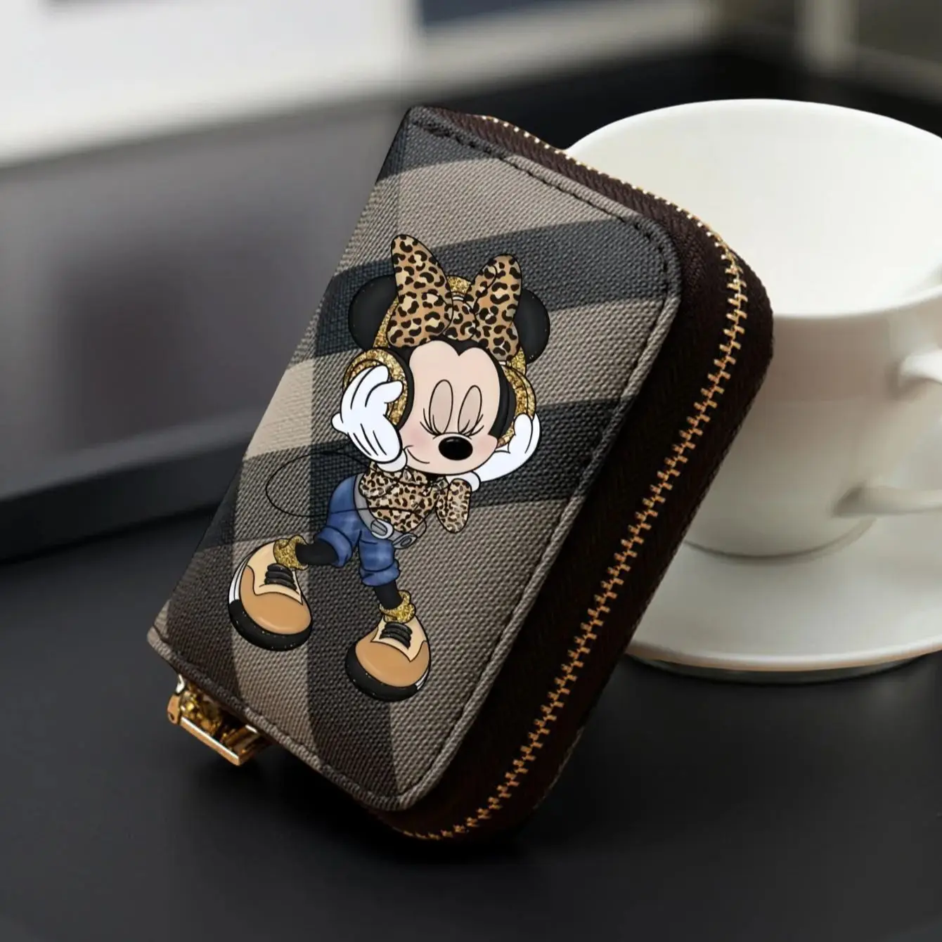 Minnie Plaid Pattern Wallet – Short PU Leather Zipper Coin Purse with Leopard Outfit Print & Card Slots for Women, 3 Colors 2 Minnie Plaid Pattern Wallet – Short PU Leather Zipper Coin Purse with Leopard Outfit Print & Card Slots for Women, 3 Colors 2