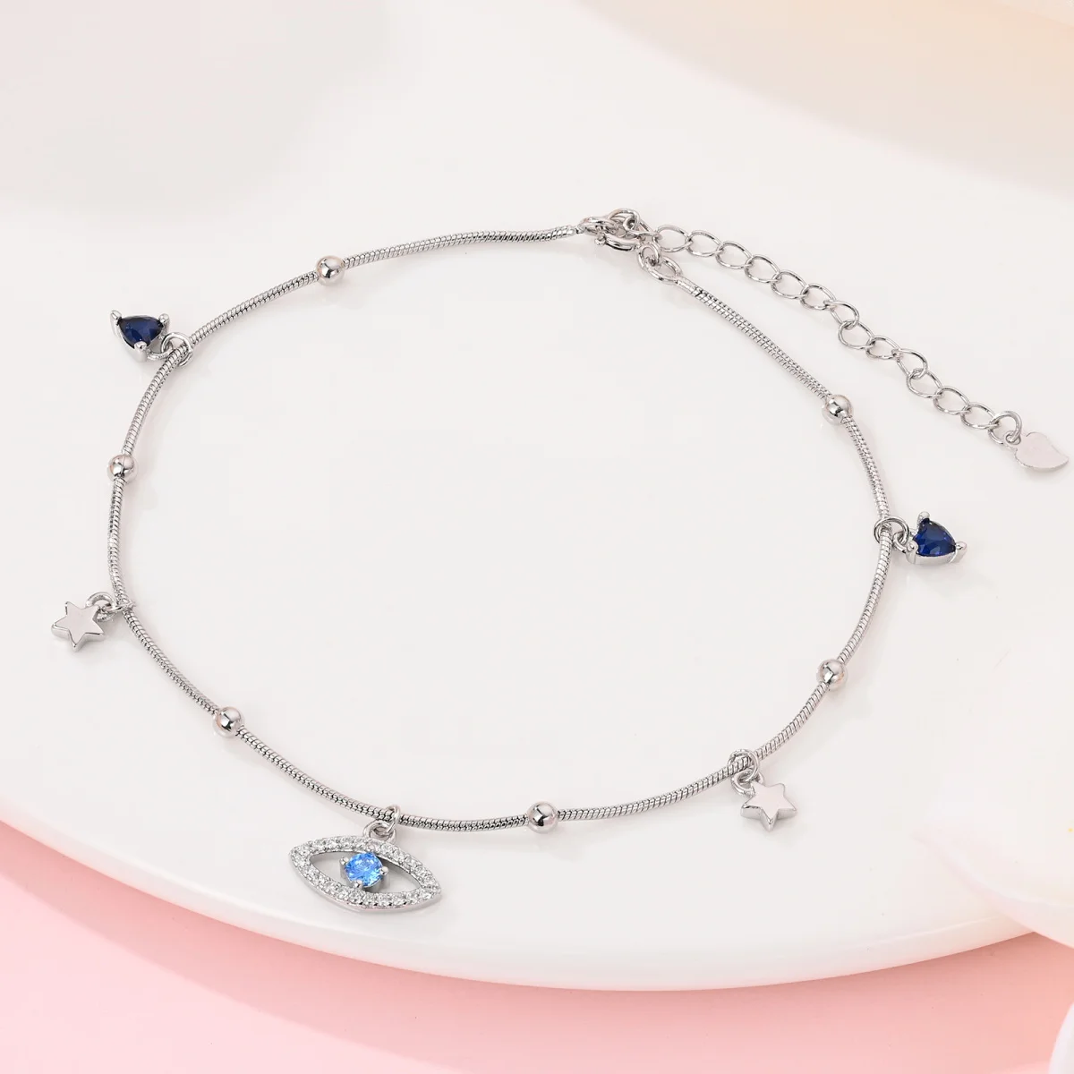 925 Sterling Silver Simple Sugar Cube Heart-to-Heart Bow Bear Devil Eye Anklet Fine Jewelry Gifts