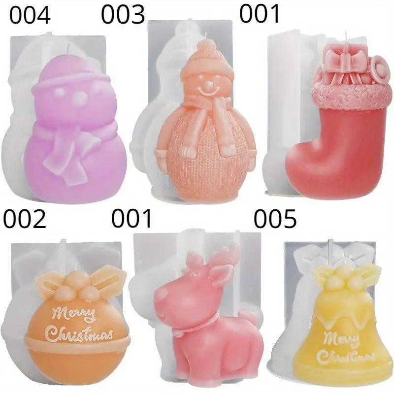 Christmas Snowman Socks Elk Bell Silicone Mold Christmas Pendant Gypsum Mold DIY Christmas Aromatherapy Candle 3D Silicone Mold