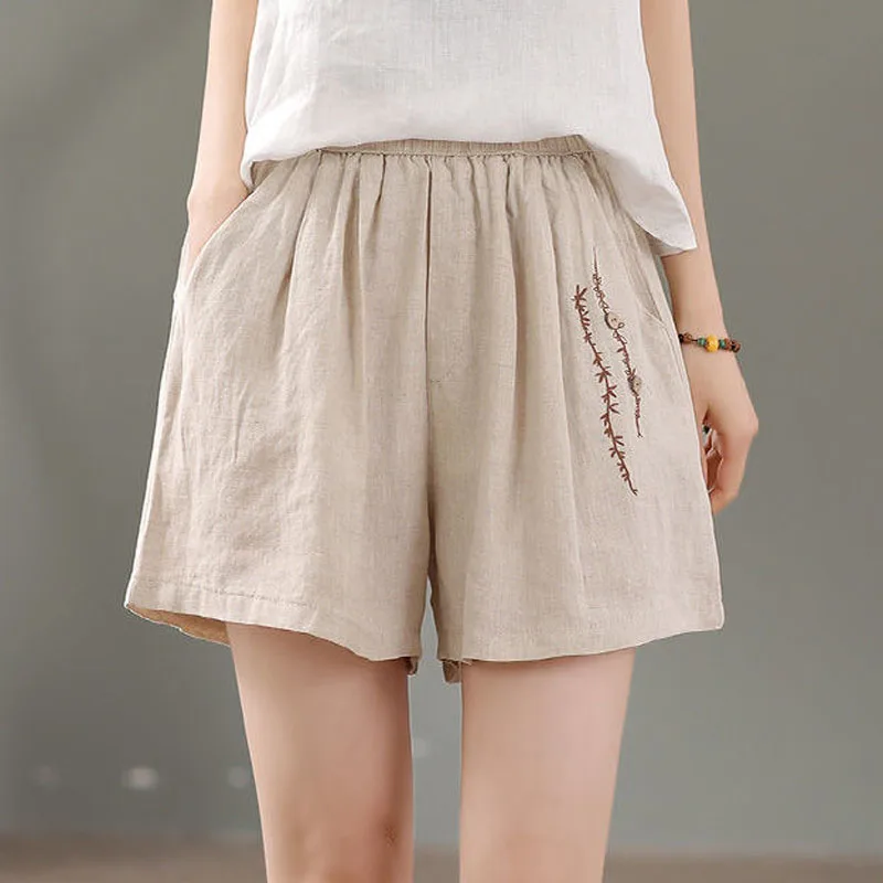 

Vintage Cotton and Linen Shorts Female Summer New Loose High Waist Wide Legged Pants Flax Casual All-match Comfortable Pants